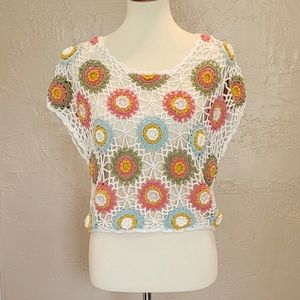 Mak B Crochet Sleeveless Top Floral Colorful Medium